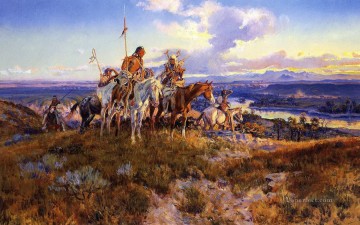 Indios americanos Painting - Vagones 1921 Charles Marion Russell Indios Americanos
